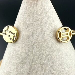 J Crew Gold Tone Metal Open Cuff Bracelet Zodiac Sign 6.5"